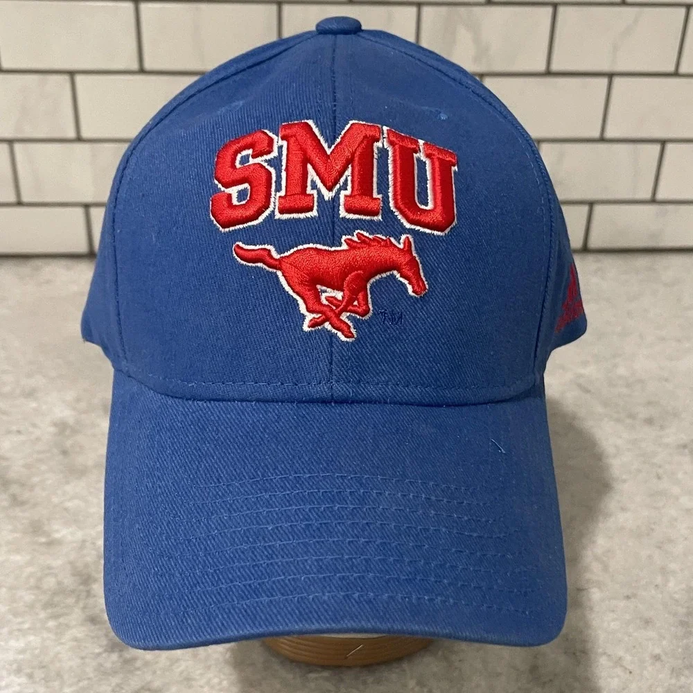 SMU Mustangs Hat Cap Strap Back Mens One Size Blue Red NCAA Basketball Adidas